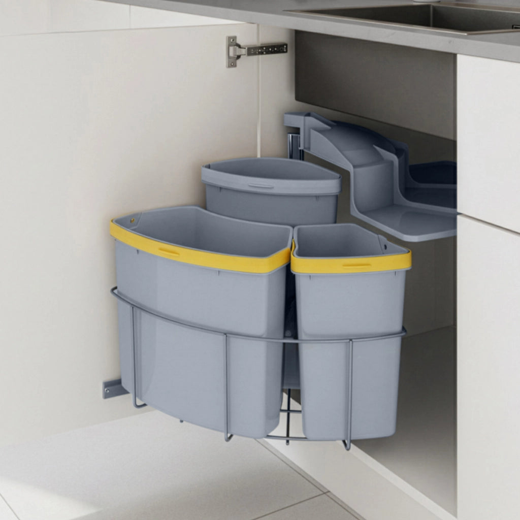 Pattumiera ad Incasso Kollby con 3 Contenitori Estraibili 2x12L+1x6L Apertura Automatica - Grigio [en.casa]