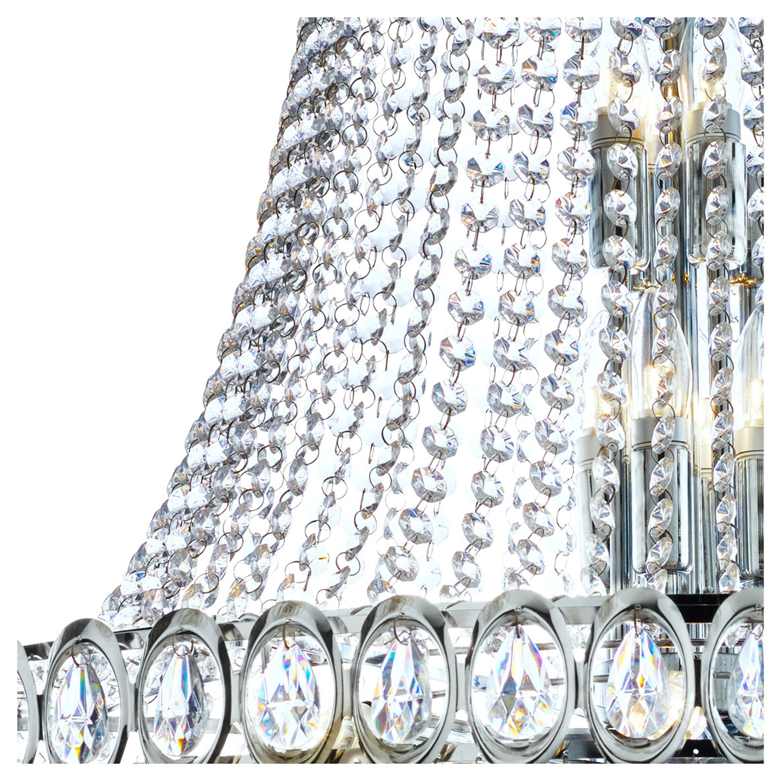 Lampadario Classico Louis Phillipe Acciaio Cromo Vetro 28 Luci E14