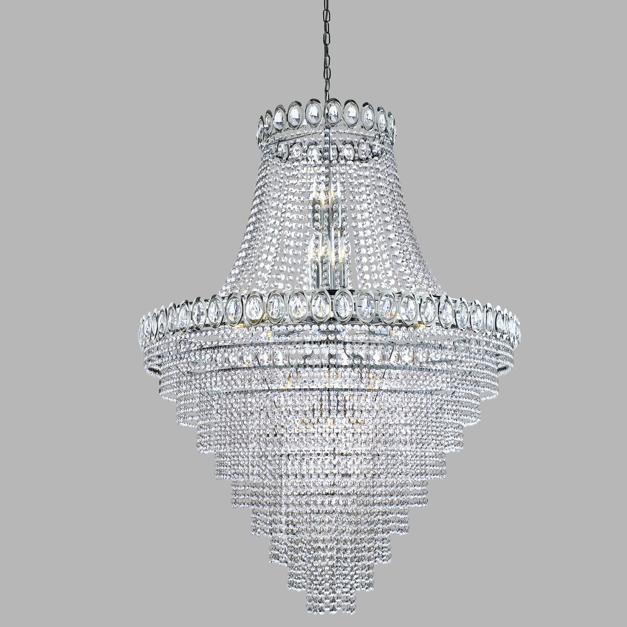 Lampadario Classico Louis Phillipe Acciaio Cromo Vetro 28 Luci E14