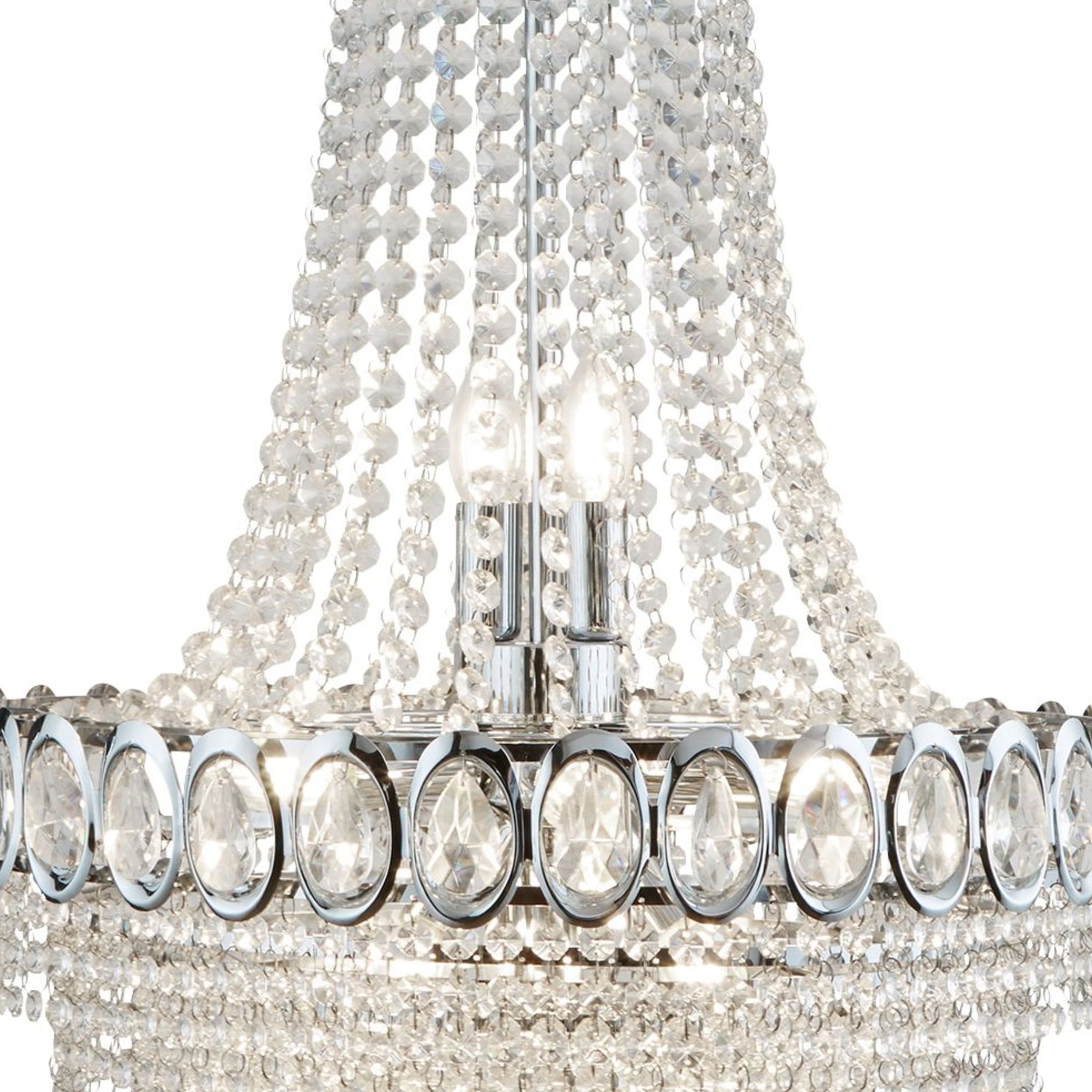 Sospensione Classico Louis Phillipe Acciaio Cromo Vetro 11 Luce E14