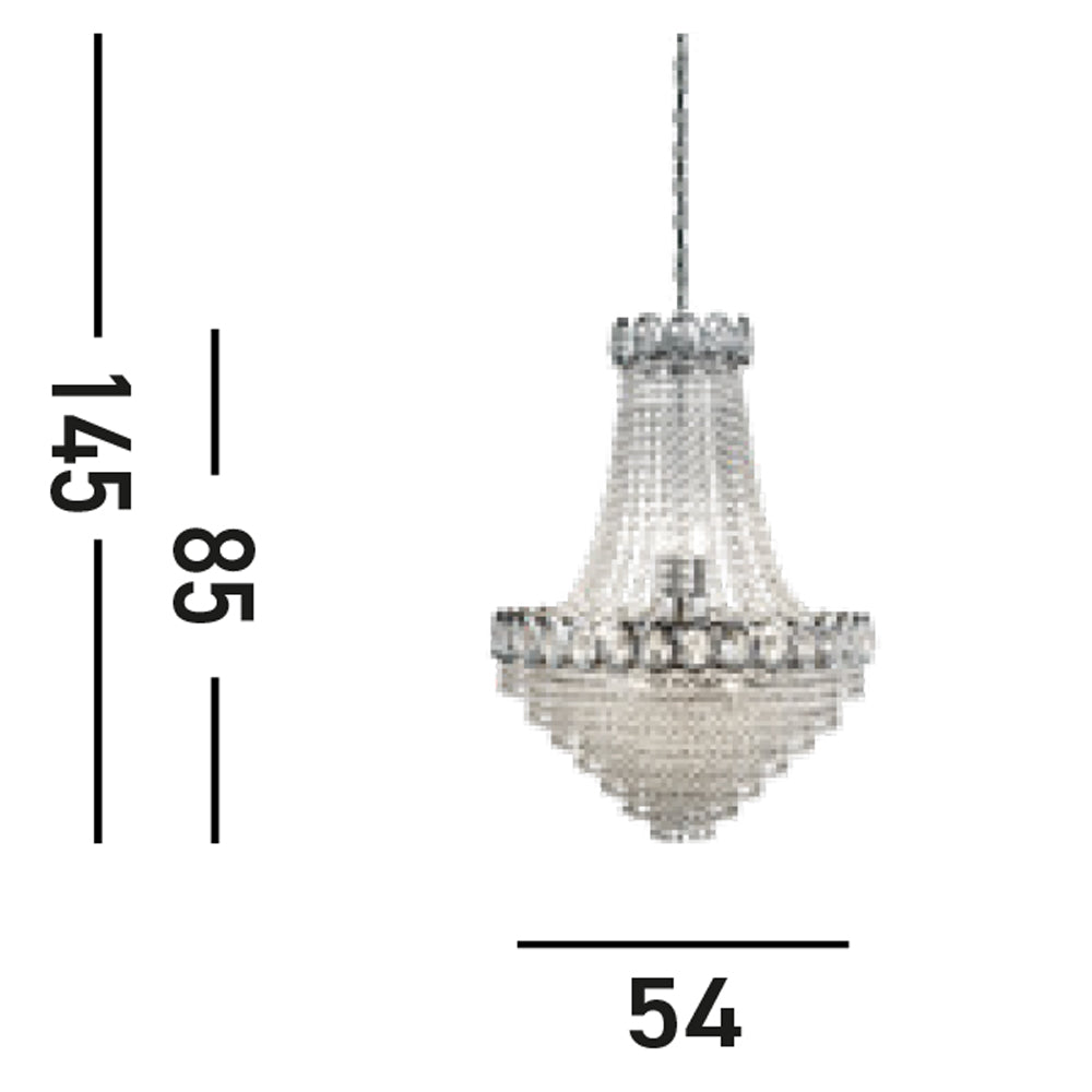 Sospensione Classico Louis Phillipe Acciaio Cromo Vetro 11 Luce E14