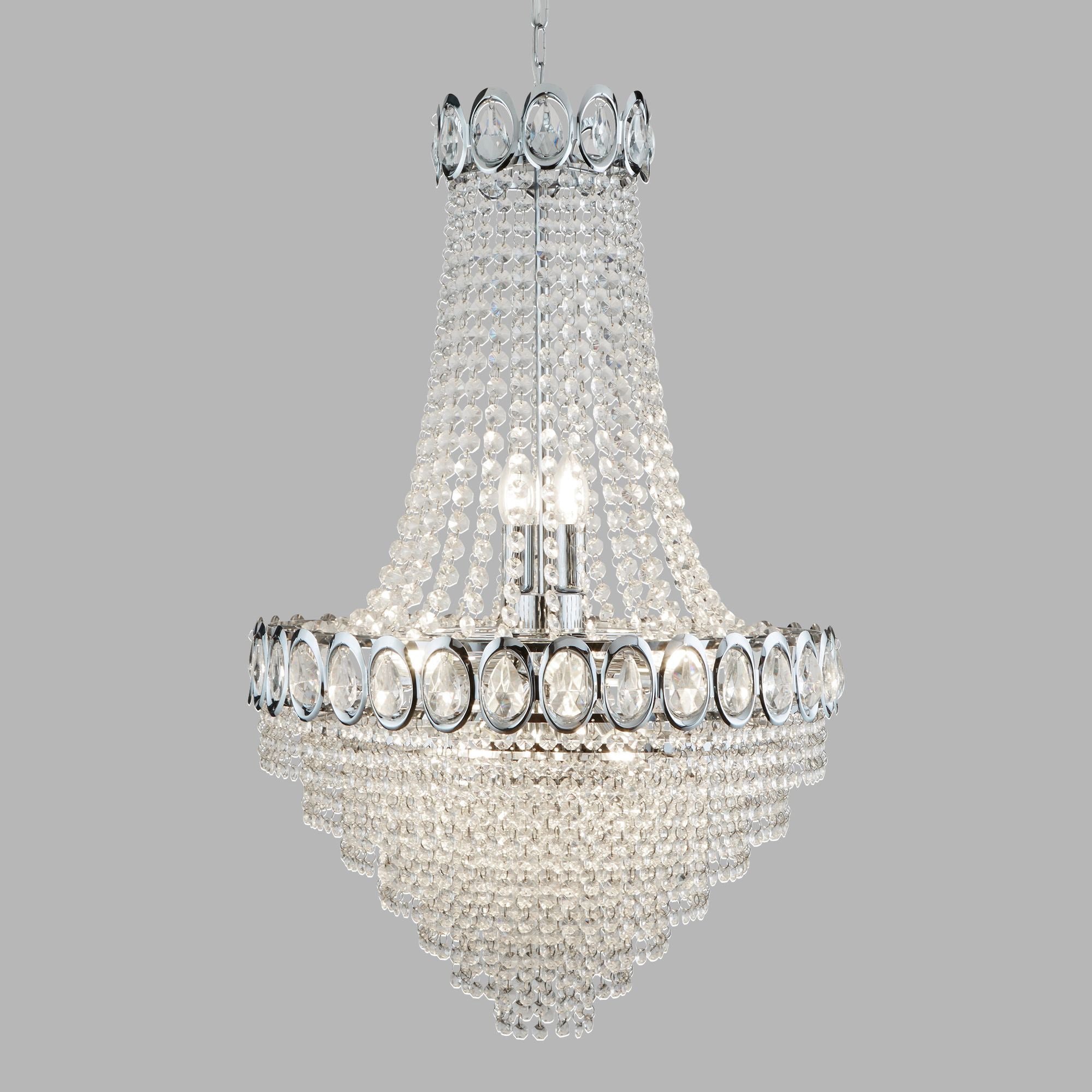 Sospensione Classico Louis Phillipe Acciaio Cromo Vetro 11 Luce E14