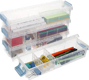 Contenitori di archiviazione trasparenti da 4, con 5 compartimenti rimovibili - contenitori di plastica trasparenti rettangolari multifunzionali da 4, con chiusura a bottone blu, per uso domestico/ufficio.