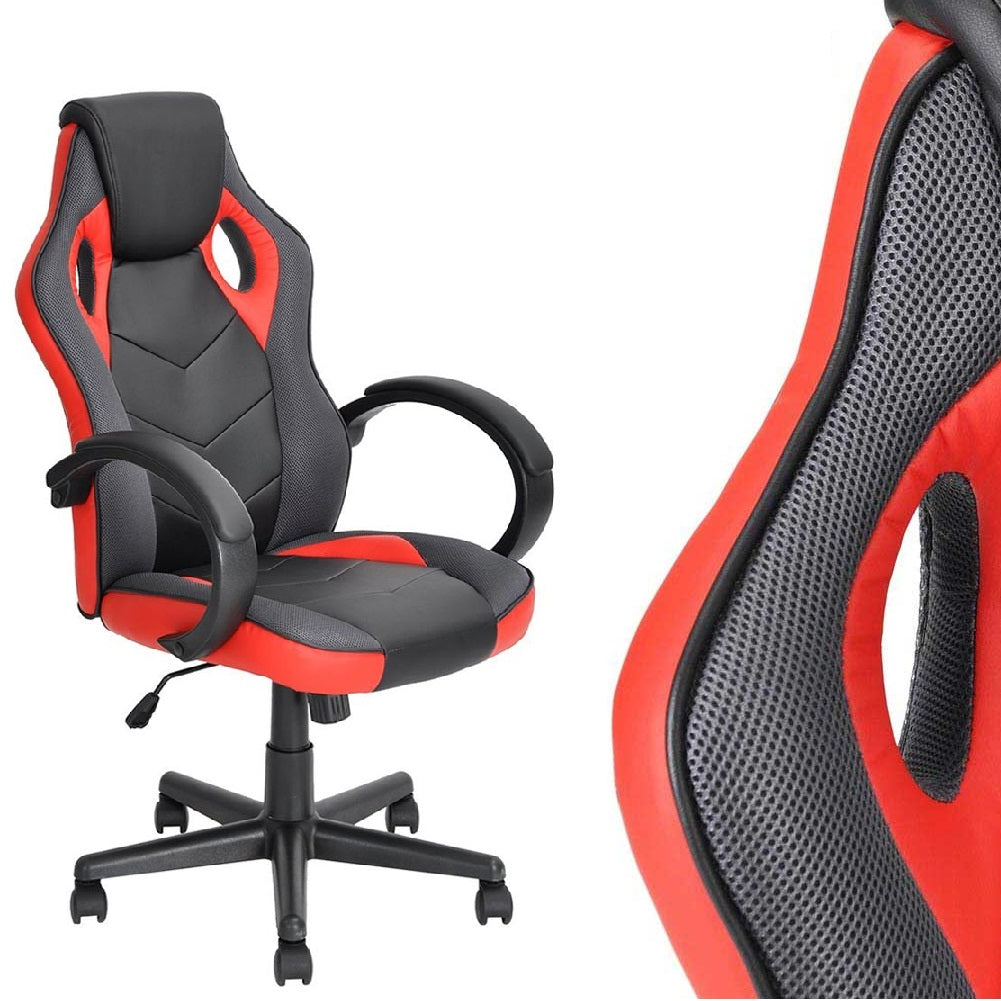 Sedia Gaming Poltrona Ufficio Direzionale 5Ruote Girevoli Sportiva Racer Nero Rosso