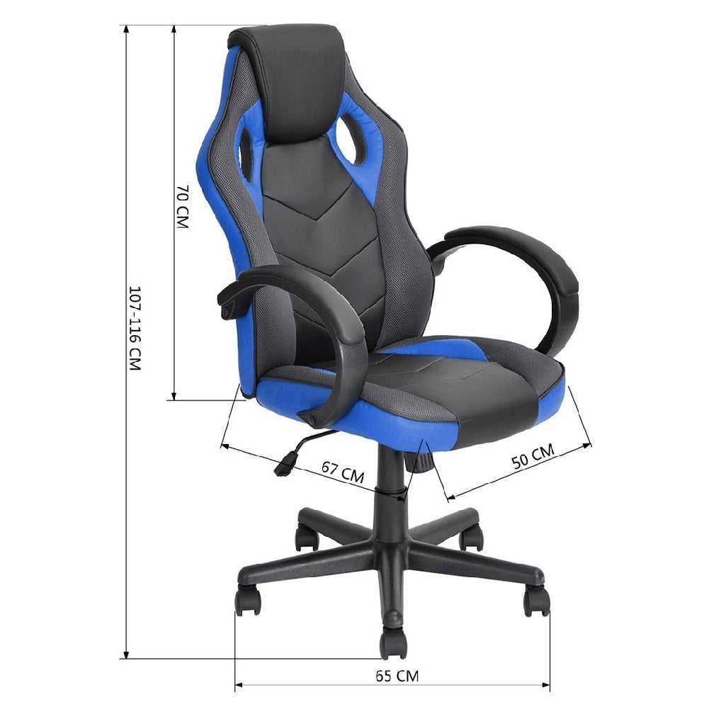 Sedia Gaming Poltrona Ufficio Direzionale 5Ruote Girevoli Sportiva Racer Nero Blu