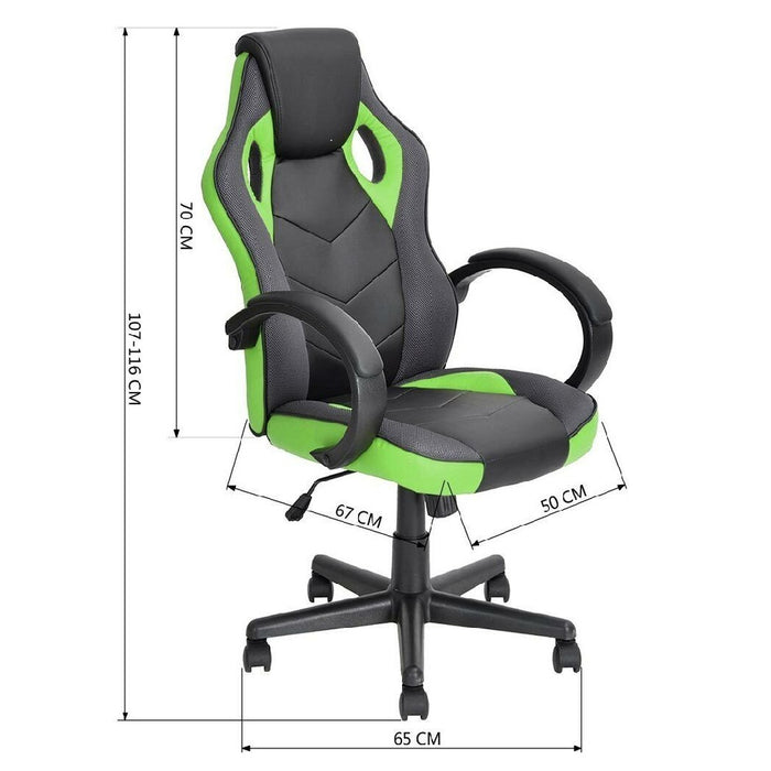 Sedia Gaming Poltrona Ufficio Direzionale 5Ruote Girevoli Sportiva Racer Nero Verde