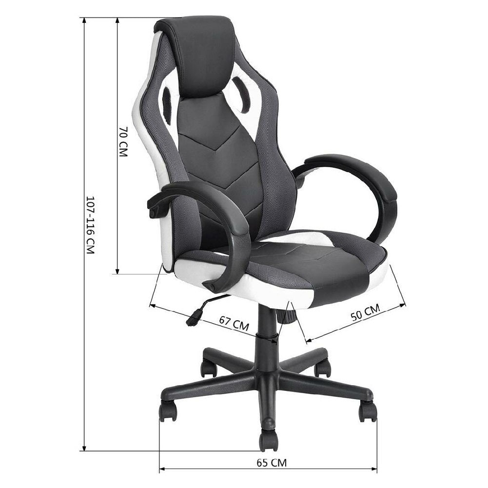 Sedia Gaming Poltrona Ufficio Direzionale 5Ruote Girevoli Sportiva Racer Nero Bianco