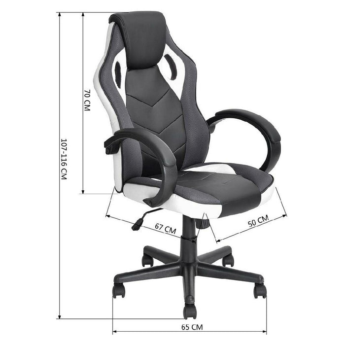 Sedia Gaming Poltrona Ufficio Direzionale 5Ruote Girevoli Sportiva Racer Nero Bianco