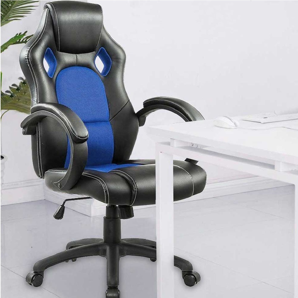 Sedia Gaming Poltrona Ufficio Direzionale 5Ruote Girevoli Sportiva Racer Nero Blu