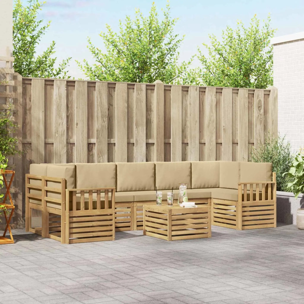 Set di divani da esterno 8 pcs Bianco e Beige Poliestere