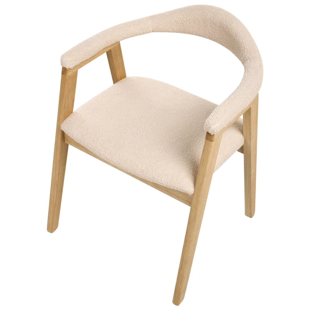 Set di 2 sedie da pranzo Marrone chiaro Seduta imbottita Schienale Boucle Poliestere Gomma Struttura in legno Stile retrò Sala da pranzo