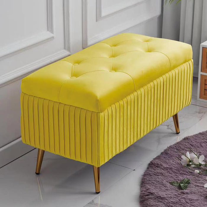 Pouf Contenitore Panca Velluto Rettangolare 80x40x45 cm Seduta Imbottita Ocra