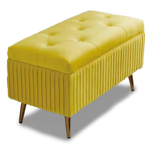 Pouf Contenitore Panca Velluto Rettangolare 80x40x45 cm Seduta Imbottita Ocra