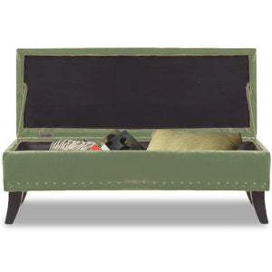 Pouf Contenitore Grande in Lino con Seduta Morbida Panca Salvaspazio 80x45x40cm Verde