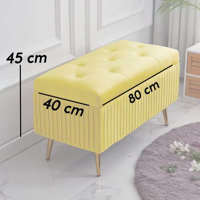 Pouf Contenitore Panca Velluto Rettangolare 80x40x45 cm Seduta Imbottita Ocra