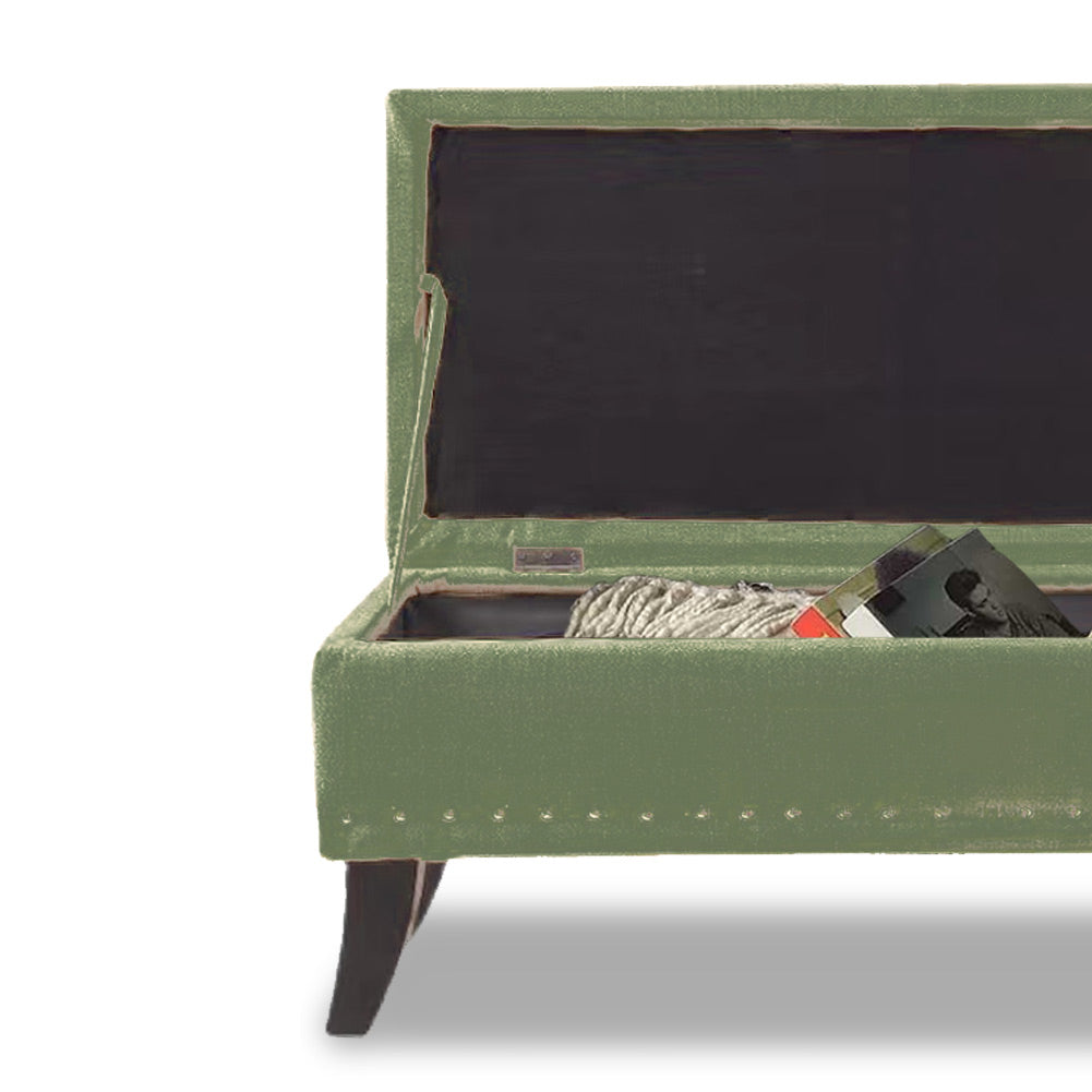 Pouf Contenitore Grande in Lino con Seduta Morbida Panca Salvaspazio 80x45x40cm Verde