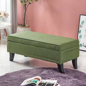 Pouf Contenitore Grande in Lino con Seduta Morbida Panca Salvaspazio 80x45x40cm Verde