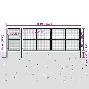 Cancello da Giardino in Acciaio 500x150 cm Verde 144319