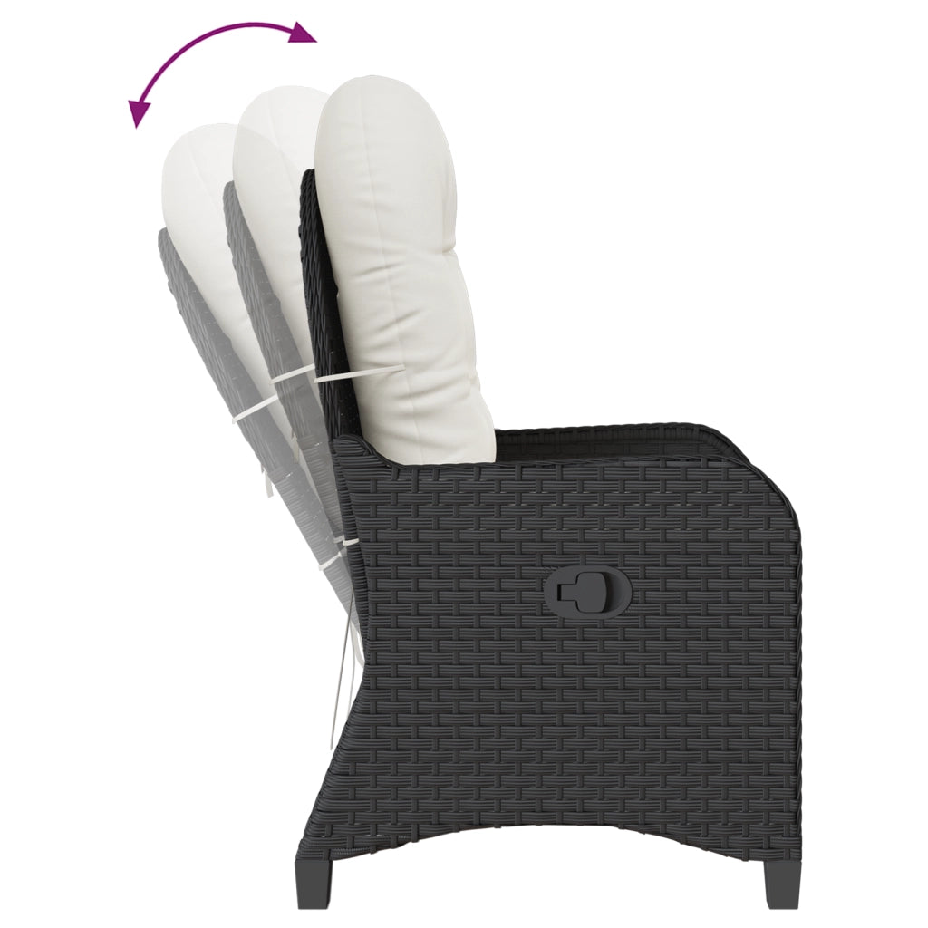 Poltrona Recliner con Cuscino in Polyrattan Nera