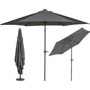 Ombrellone da Giardino Terrazzo Grigio con 18 LED e Palo Centrale da Esterno