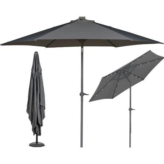 Ombrellone da Giardino Terrazzo Grigio con 18 LED e Palo Centrale da Esterno