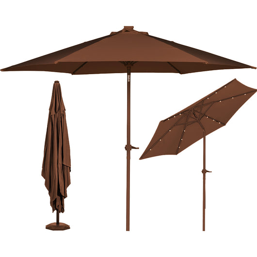 Ombrellone da Giardino Terrazzo Marrone con 18 LED e Palo Centrale da Esterno