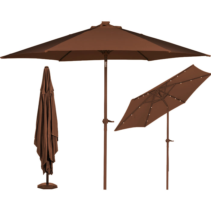 Ombrellone da Giardino Terrazzo Marrone con 18 LED e Palo Centrale da Esterno