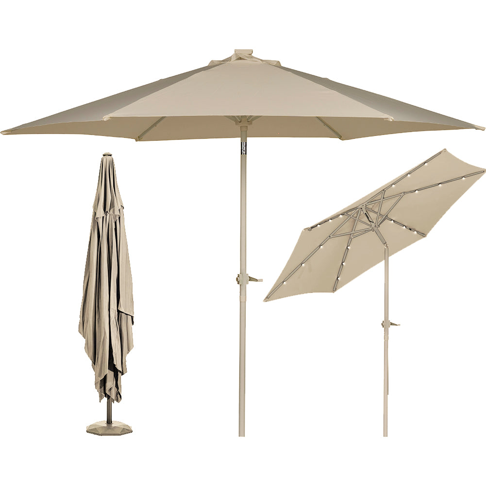 Ombrellone da Giardino Terrazzo Beige con 18 LED e Palo Centrale da Esterno