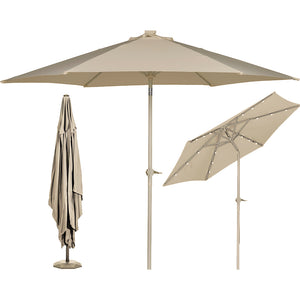 Ombrellone da Giardino Terrazzo Beige con 18 LED e Palo Centrale da Esterno