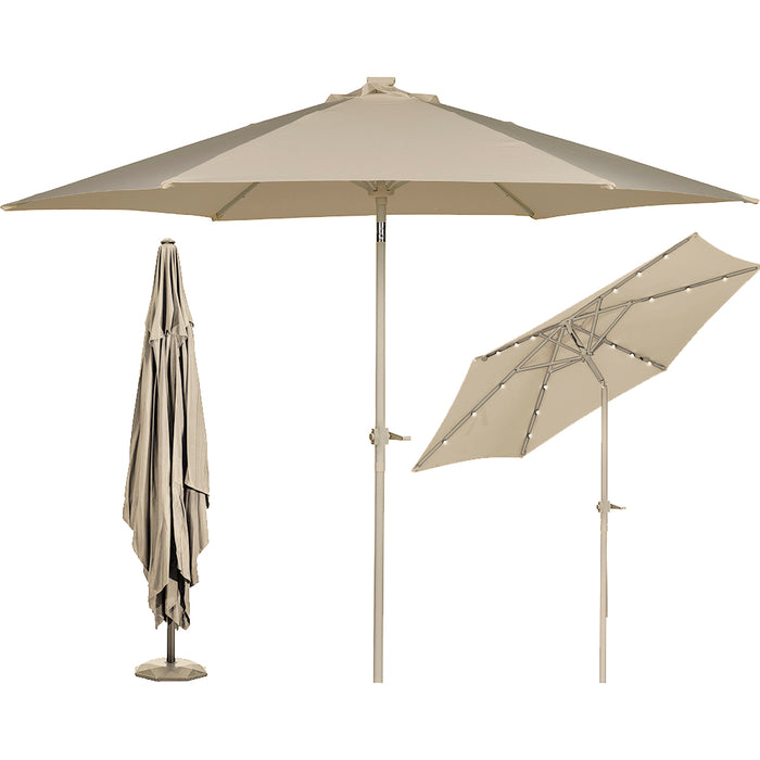 Ombrellone da Giardino Terrazzo Beige con 18 LED e Palo Centrale da Esterno