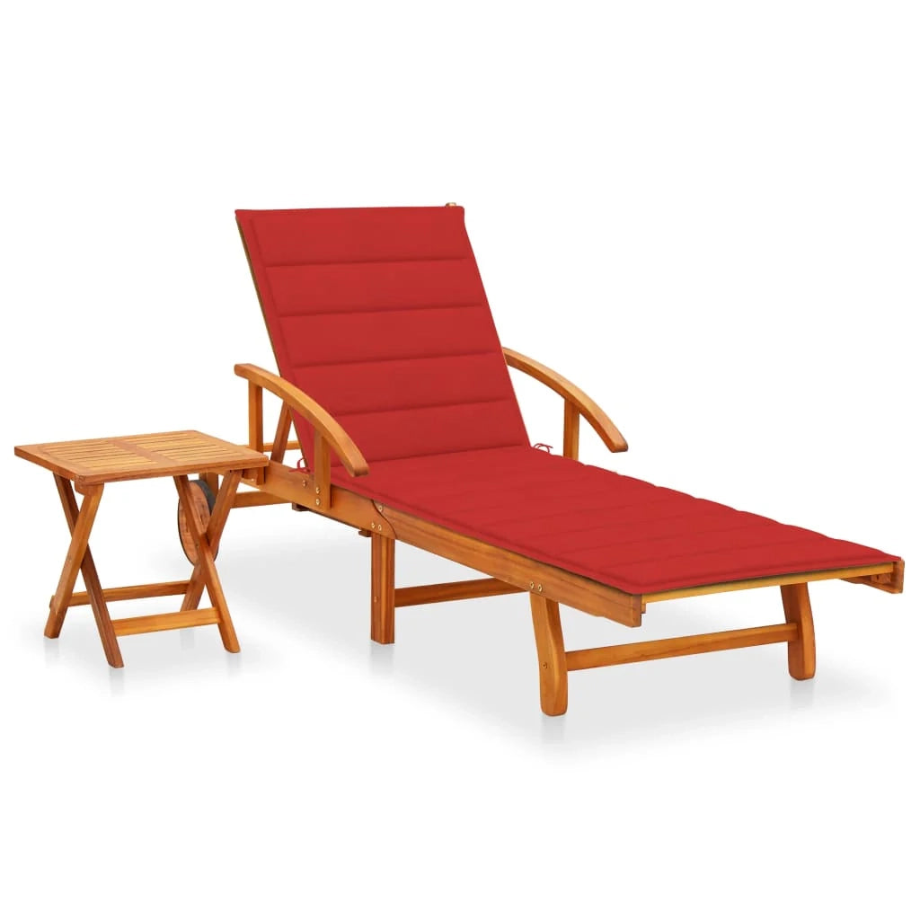 Lettino prendisole sedia a sdraio lettino prendisole letto da giardino mobili da esterno per patio con tavolo e cuscino legno di acacia 02_0012635