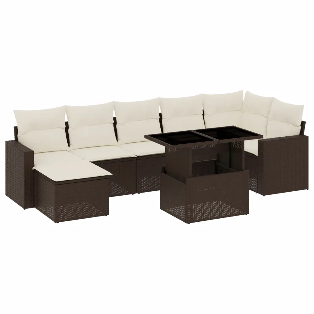 Set Divani da Giardino 8 pz con Cuscini Marrone in Polyrattan