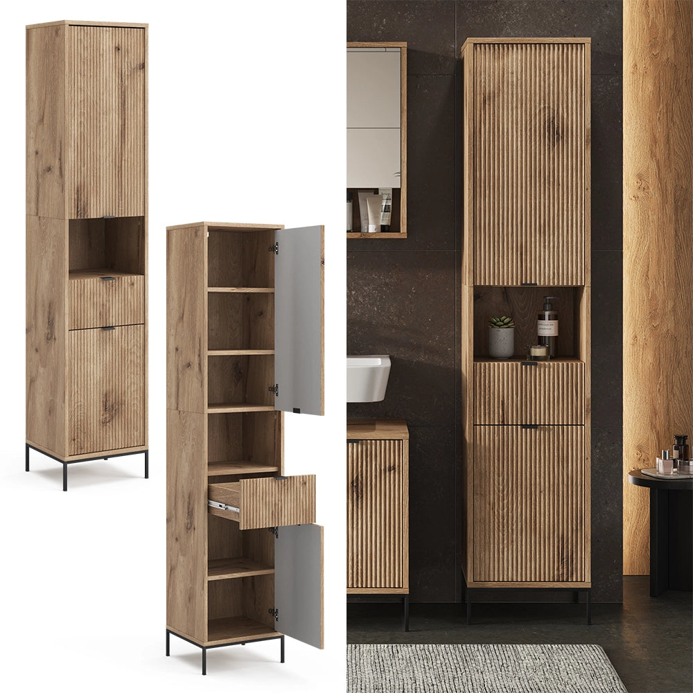 Vicco Mobiletto da bagno Quercia vichinga 40 x 190 cm con anta e cassetto