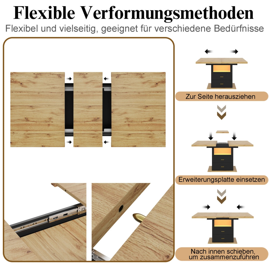 Tavolo da pranzo allungabile 110-140x80 cm con LED e cassetti