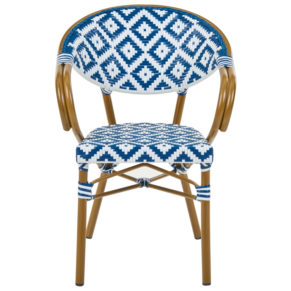 Set da pranzo da giardino a 4 posti in rattan marrone scuro e alluminio Bianco e blu struttura in alluminio