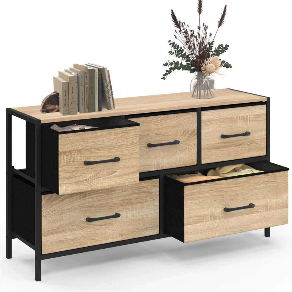IDMarket - UTAH Cassettiera in tessuto a 5 cassetti H.55 cm mobile contenitore di design industriale