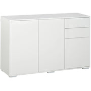 Credenza bianca con 2 cassetti e 3 ante, armadio versatile 117x36x74 cm