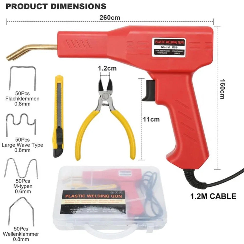 Trade Shop - Pistola Saldatore Saldatrice Per Plastiche Auto Paraurti 50w Con Kit Riparazione -