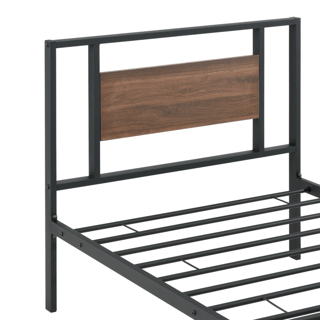 Struttura Letto Singolo Villach in Acciaio 90 x 200 cm - Nero/Effetto Noce [en.casa]