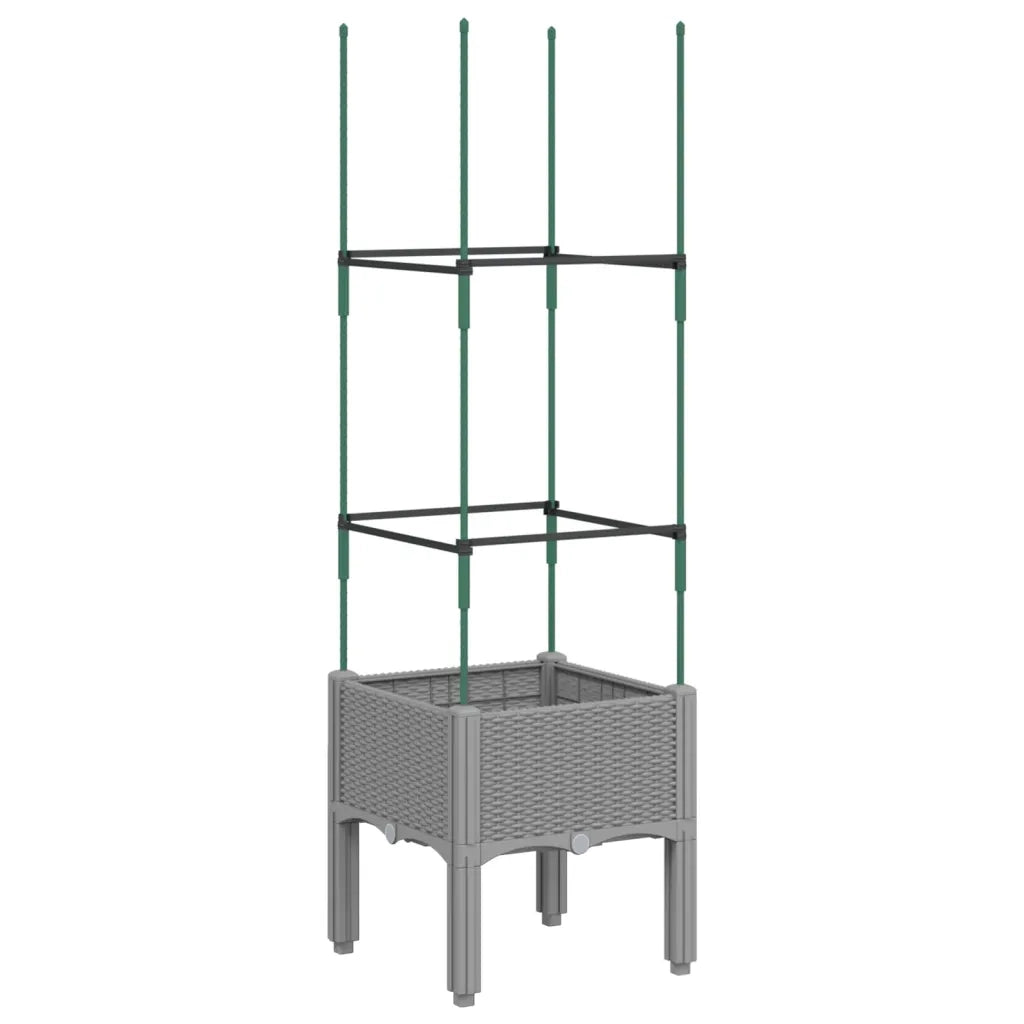 Fioriera | Cassetta per fiori | Vaso da Giardino e Graticcio Grigio Chiaro 40x40x142,5cm PP