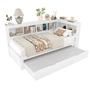 Letto estraibile singolo 90×200 cm con presa; 2 USB e ripiani; senza materasso; pino; bianco