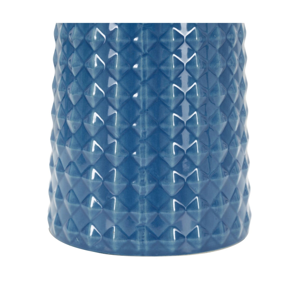 Lampada da tavolo Gliss in ceramica blu lucido e tessuto
