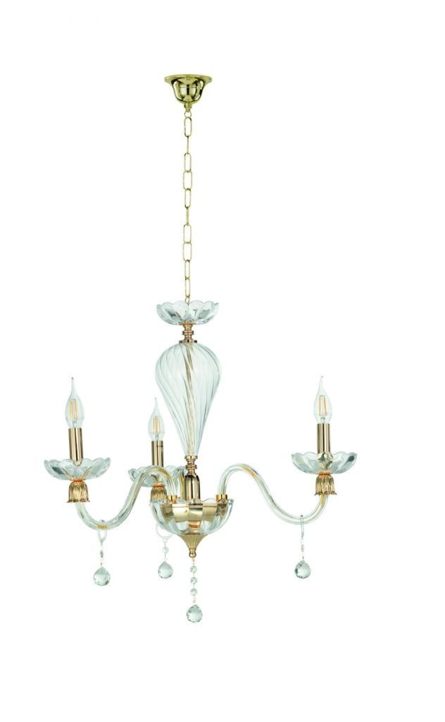 LAMPADARIO ROXANNE 3 LUCI ATTACCO E14 D.65CM ORO E TRASPARENTE