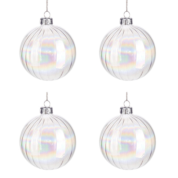 Palle di Natale in Vetro Trasparente Bolla Iridescente Addobbi Natalizi Albero Diametro: 80 mm