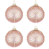 Palle di Natale in Vetro Rosa con Perle Bianche e Oro Addobbi Natalizi Albero Diametro: 100 mm