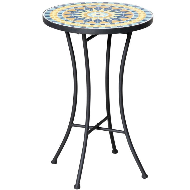 TAVOLINO DA GIARDINO IN METALLO CON PIANO D'APPOGGIO A MOSAICO 35.5X53.5 CM