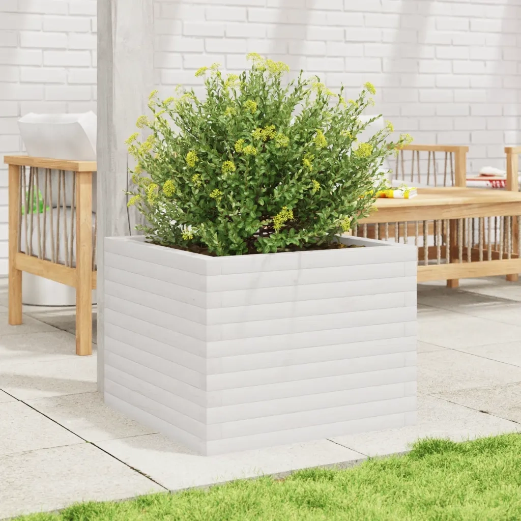 Fioriera da Giardino Bianca 60x60x45,5cm Legno Massello di Pino