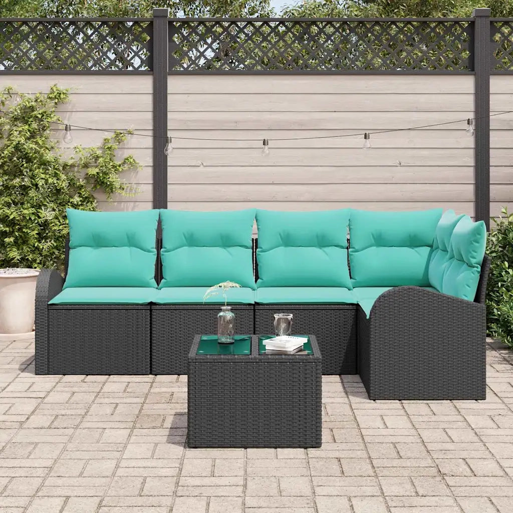 Set Divano da Giardino 6 pcs Nero e Turchese polyrattan 3354725