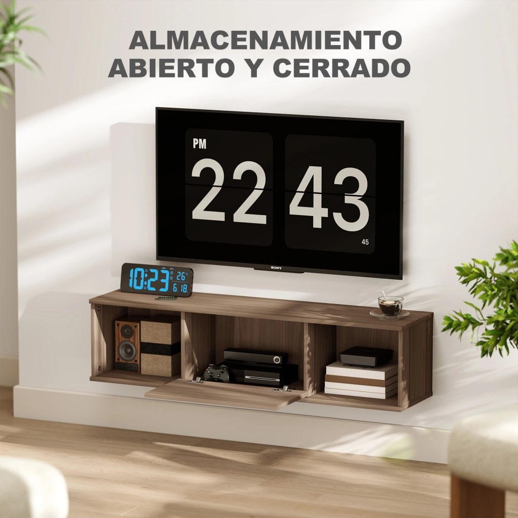 Mobile TV a Parete con 2 Compartimenti Aperti e Anta ¨C zephmum ¨C Marrone 120x30x29,5 cm