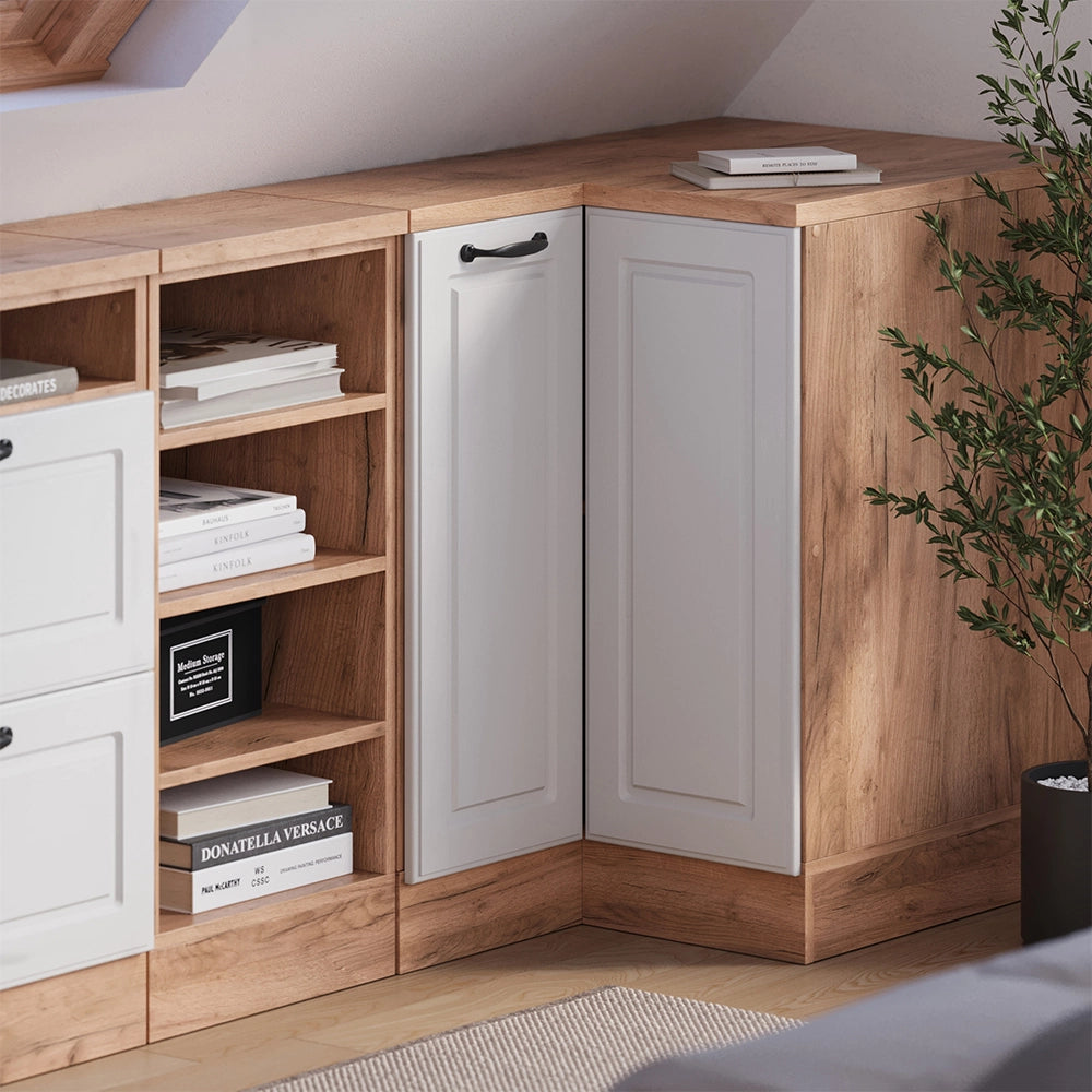 Mobile sottotetto Mobile angolare Rion Bianco rustico/Rovere dorato 75.6 x 83.8 cm con 1 porta, carcassa dell’armadio profondità 60 cm Vicco